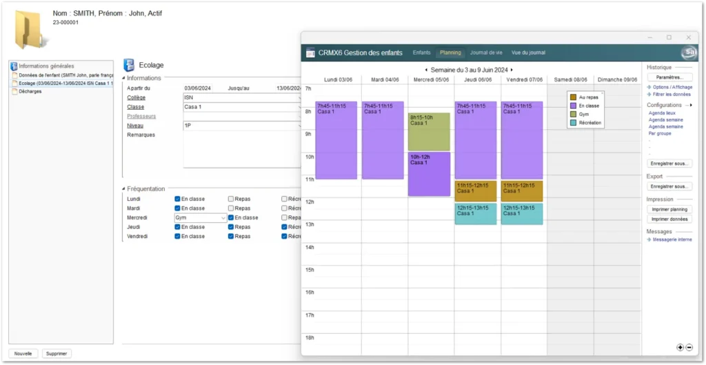 Emploi du temps et planning des enfants dans le logiciel de gestion pour écoles Montessori