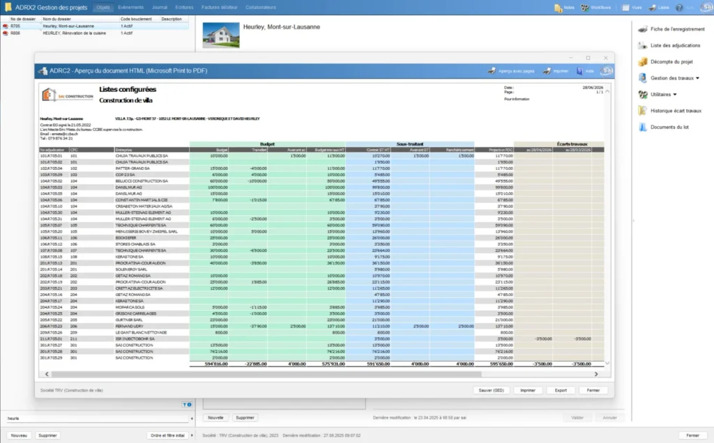 Comptabilité par chantier : suivi des coûts et marges par projet dans sai Build