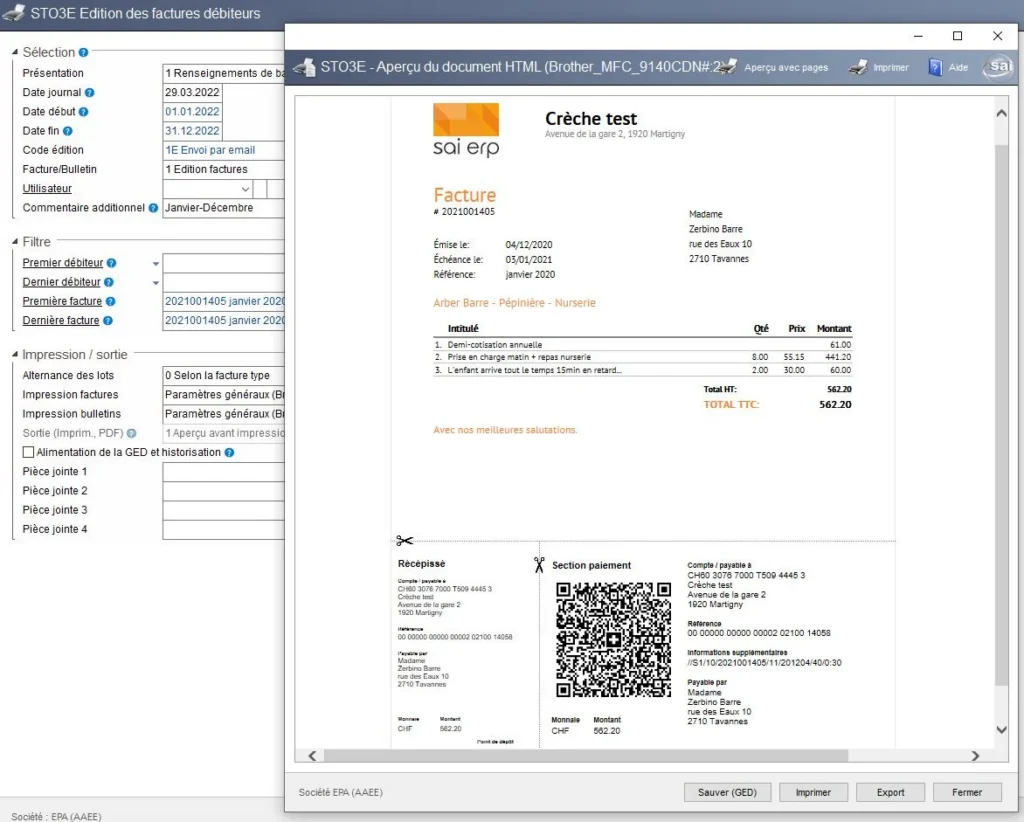 Facturation aux parents dans le logiciel de gestion de creche sai DayCare : baremes communaux, subventions et QR-factures calcules automatiquement.